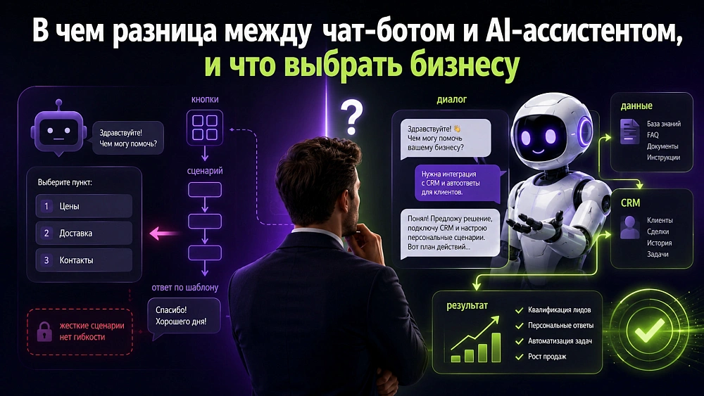 В чем разница между чат-ботом и AI-ассистентом, и что выбрать бизнесу