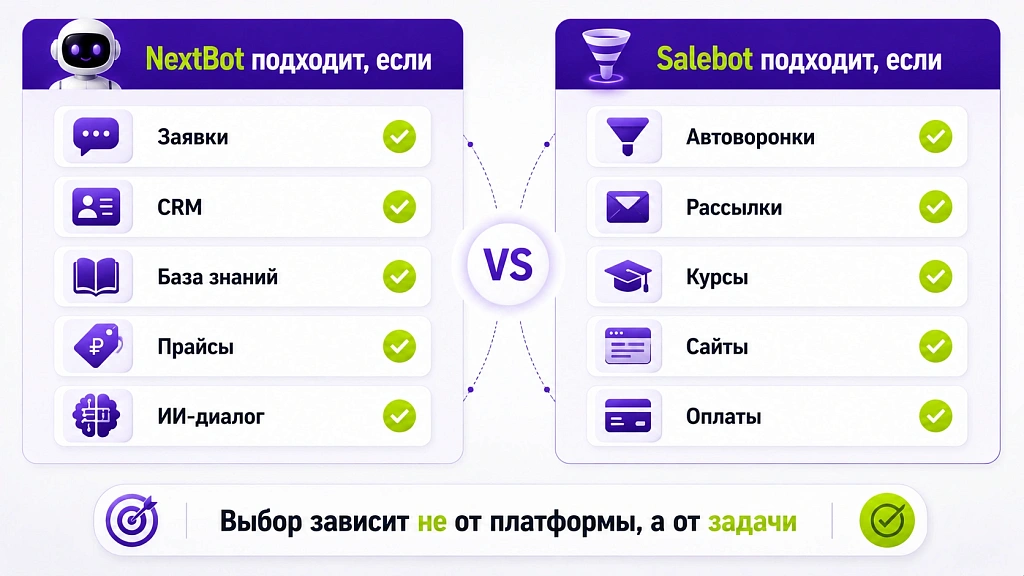 NextBot vs Salebot: честное сравнение в 2026